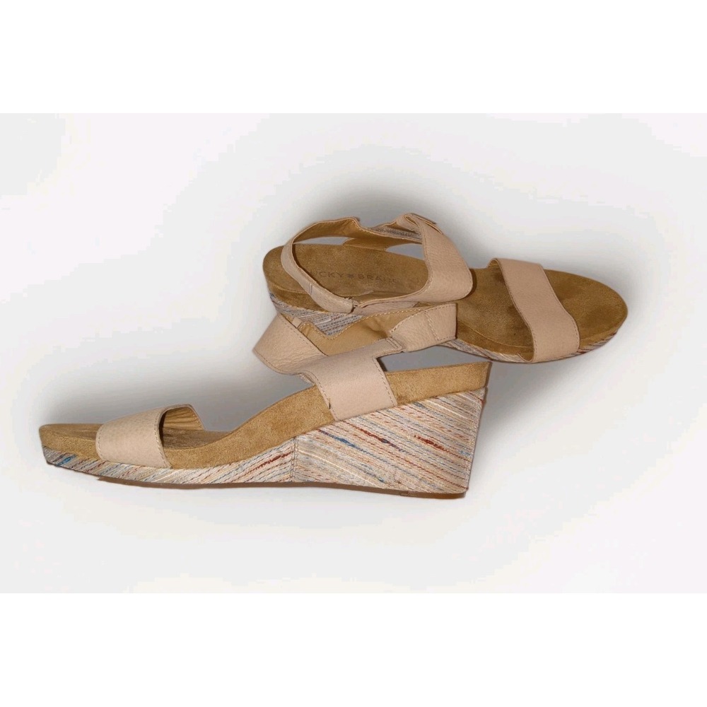 Lucky Brand Wedge Sandals Women 6.5 Beige Leather Woven Espadrille Heel